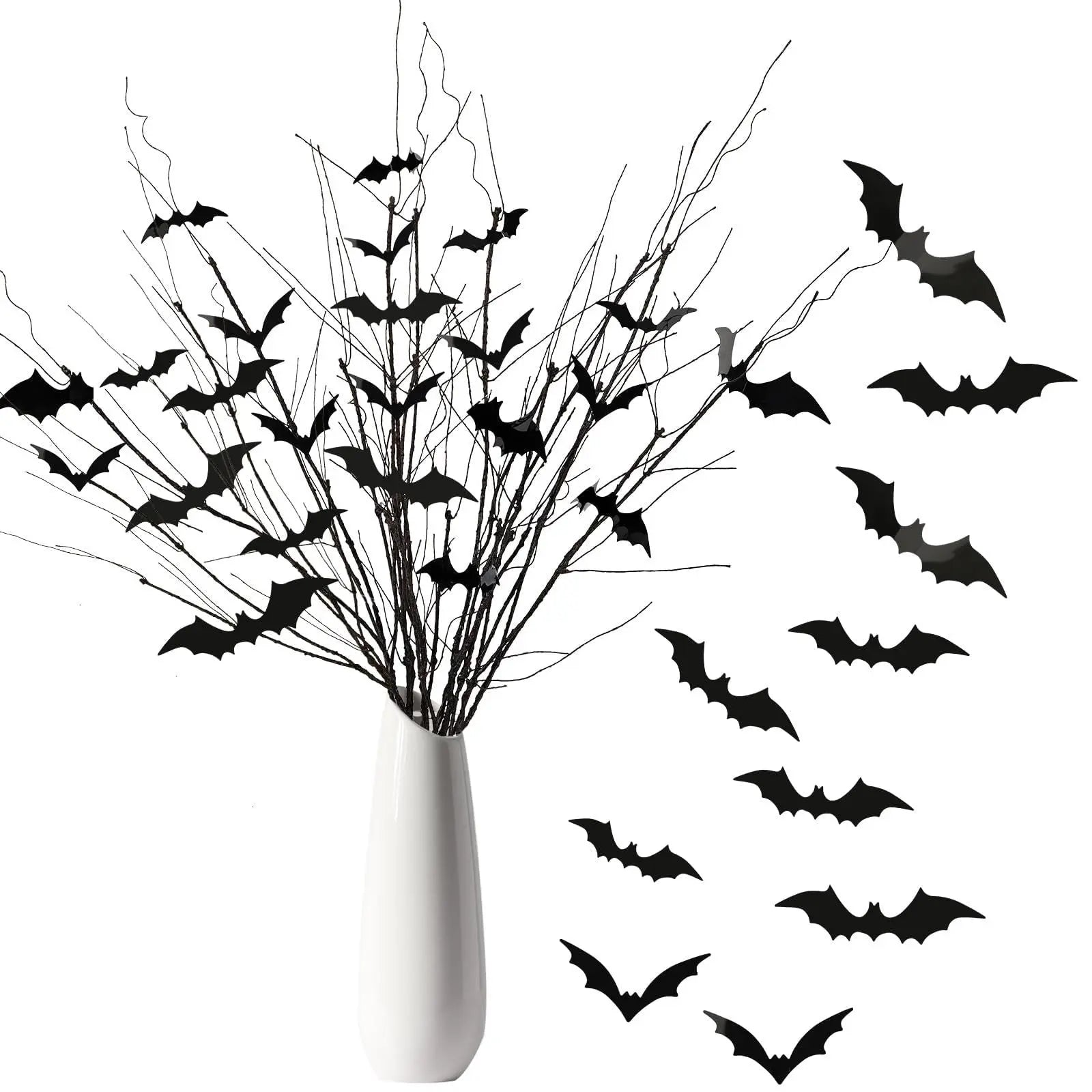Curly Willow Branches 29.5 Inch Artificial Bendable Stems Black Branches With 36Pcs Halloween Bat Stickers For Halloween Wreath Home Party Decorations--Cannot Be Listed On Amazon Platform - www.Shopthatapp.com