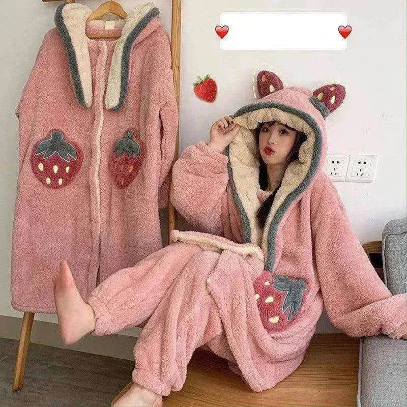 Cute padded flannel hooded pajamas - www.Shopthatapp.com #