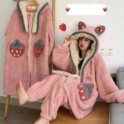 Cute padded flannel hooded pajamas - www.Shopthatapp.com #
