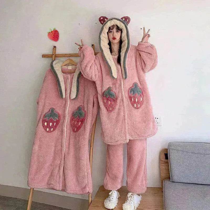 Cute padded flannel hooded pajamas - www.Shopthatapp.com #