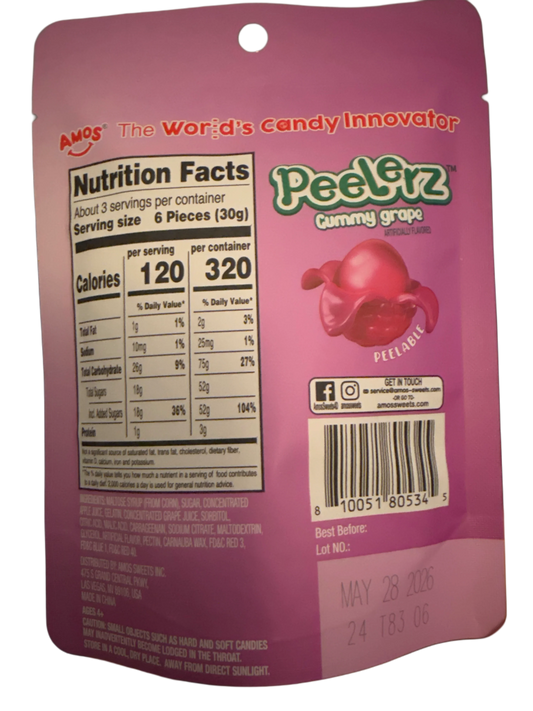 Amos Peelerz Gummy Grape 85G - U.S Edition - www.Shopthatapp.com