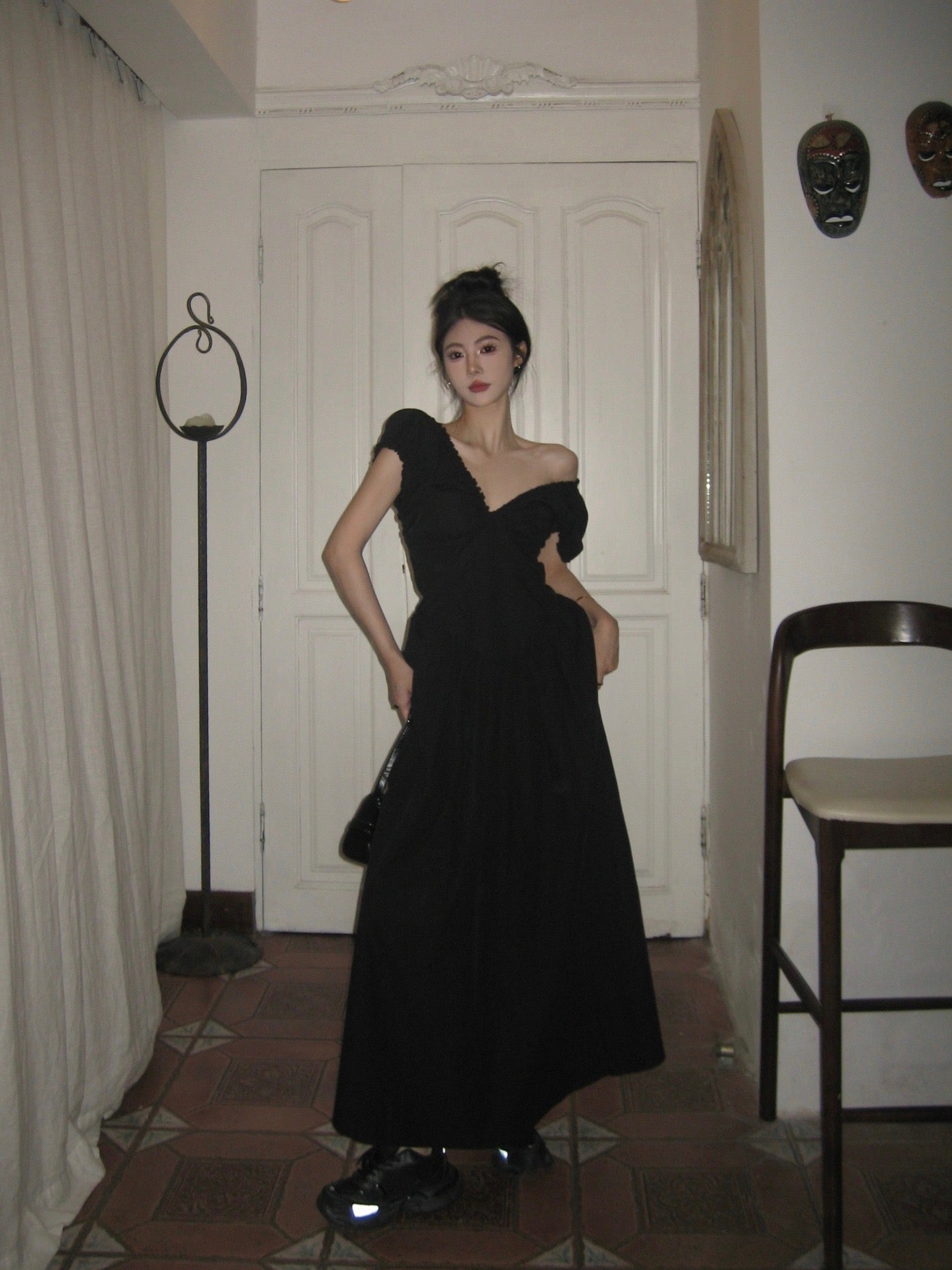 V-Back Ruched Midi Dress - www.Shopthatapp.com