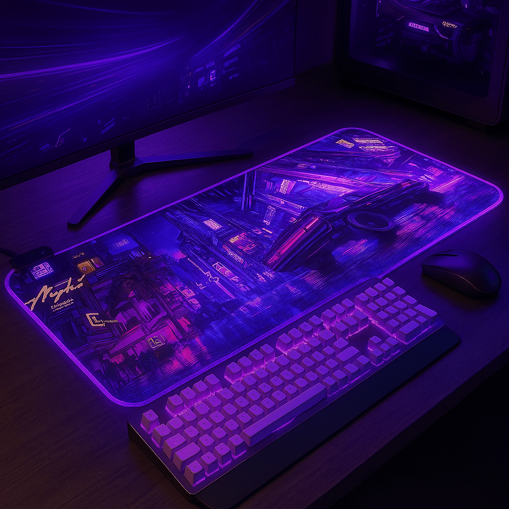 Cyberpunk Night City Dystopian DS5 LED Mauspad Mauspad 7 LED Lichter glatte Oberfläche