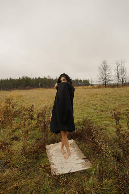 Cotton Hooded Black Cape