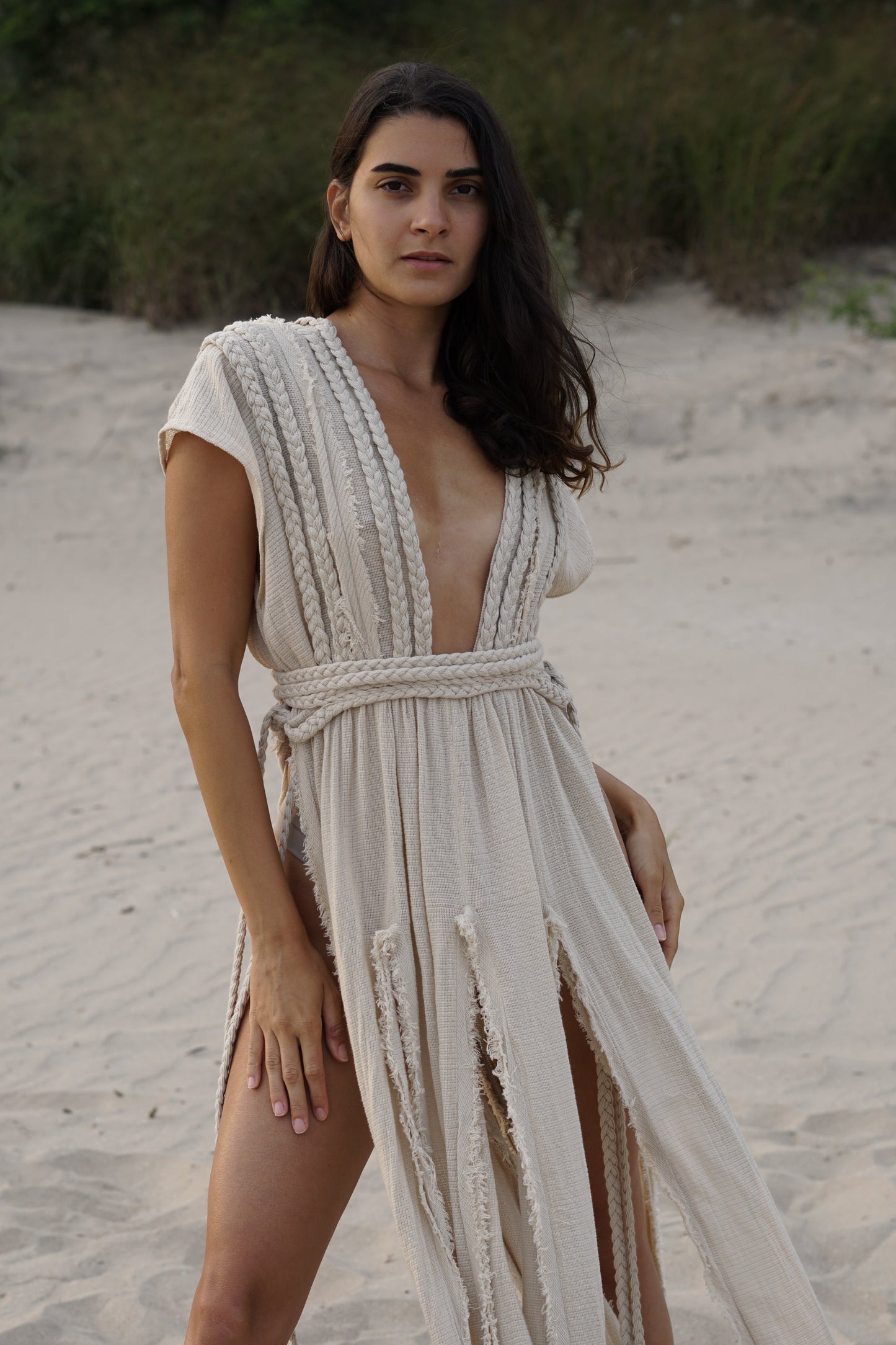 Robe de plage kimono en coton tressé