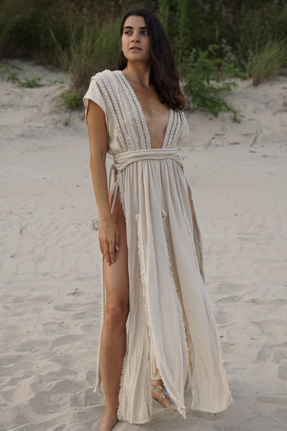 Robe de plage kimono en coton tressé