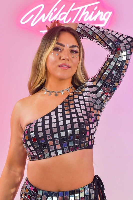 Molly Mirror One Sleeve Crop Top - www.Shopthatapp.com
