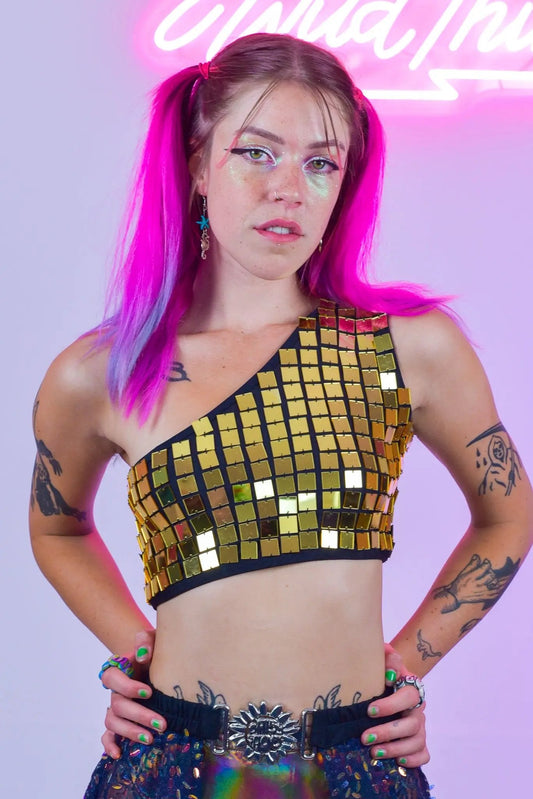 Haut court asymétrique effet miroir Molly | Doré