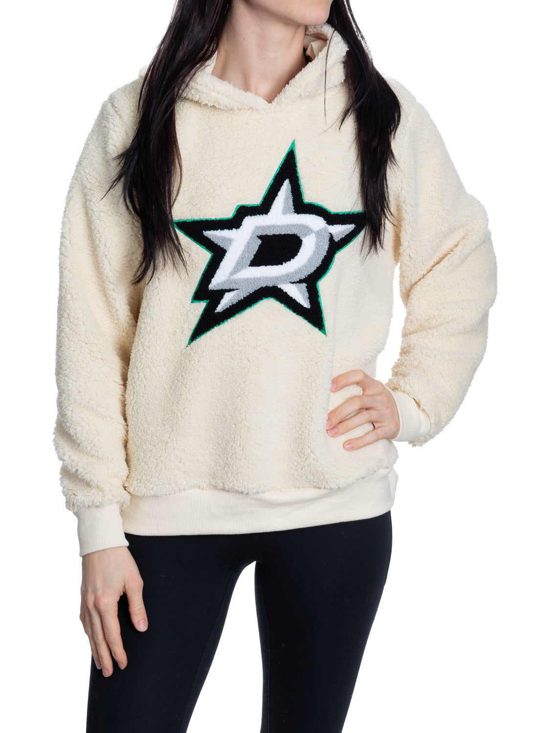 Dallas Stars Ladies Sherpa Hoodie with Premium Chenille Logo - www.Shopthatapp.com #