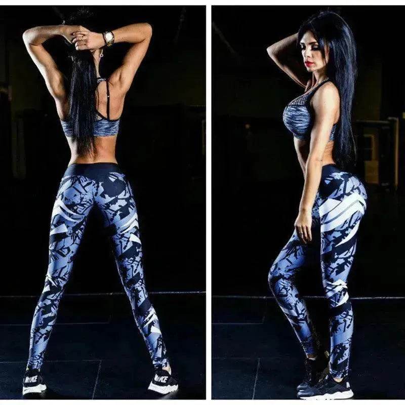 Dark Blue Printed Tight Gym Leggings - www.Shopthatapp.com #