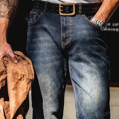 Denim Cotton Men's Vintage Denim Washed Straight Jeans pant - www.Shopthatapp.com #