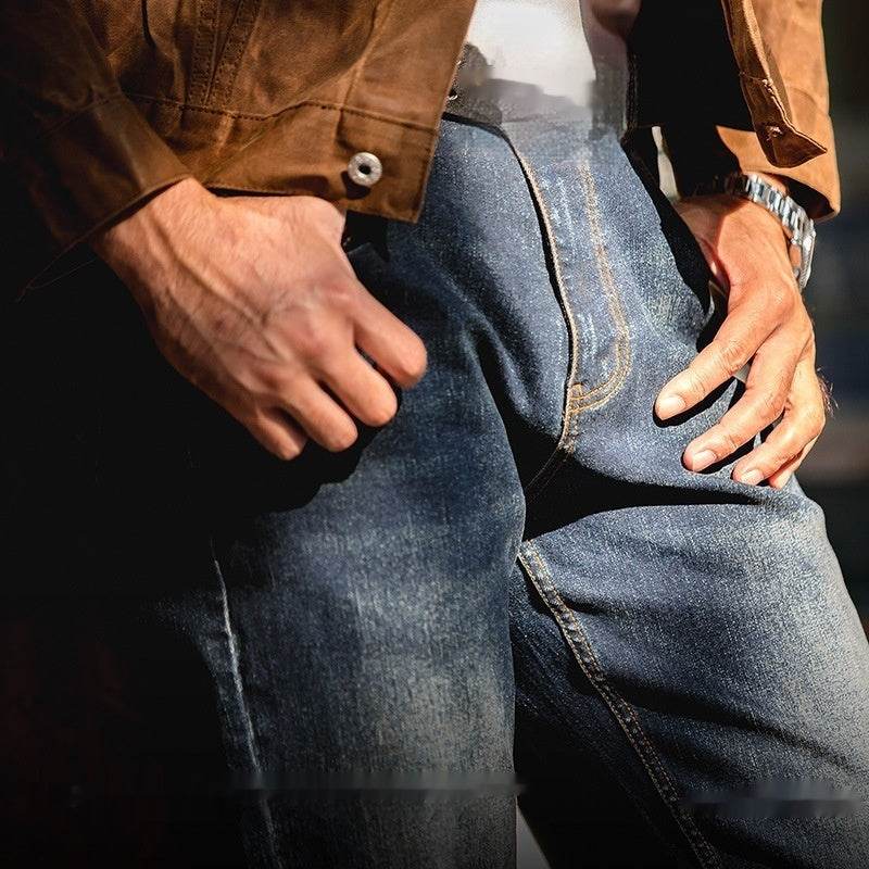 Denim Cotton Men's Vintage Denim Washed Straight Jeans pant - www.Shopthatapp.com #