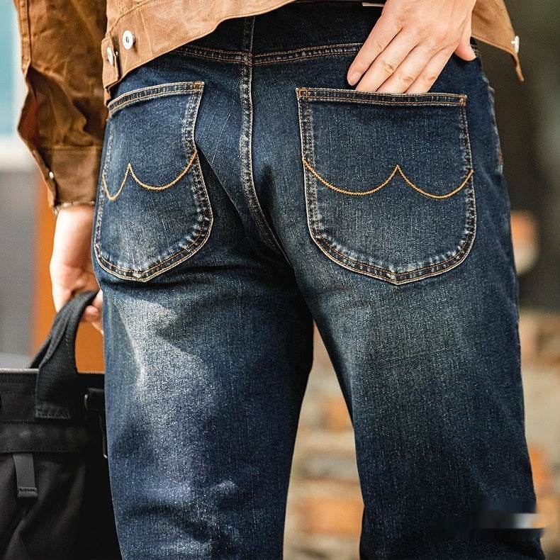 Denim Cotton Men's Vintage Denim Washed Straight Jeans pant - www.Shopthatapp.com #