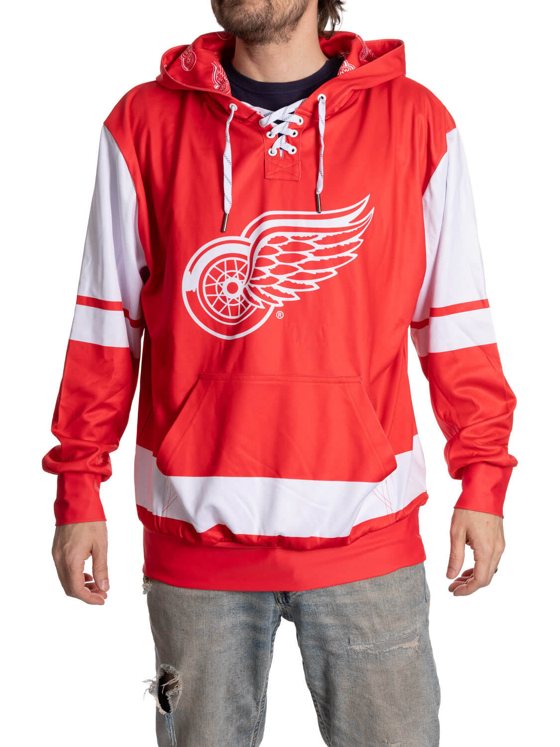 Detroit Red Wings Hockey Lace Hoodie - www.Shopthatapp.com #