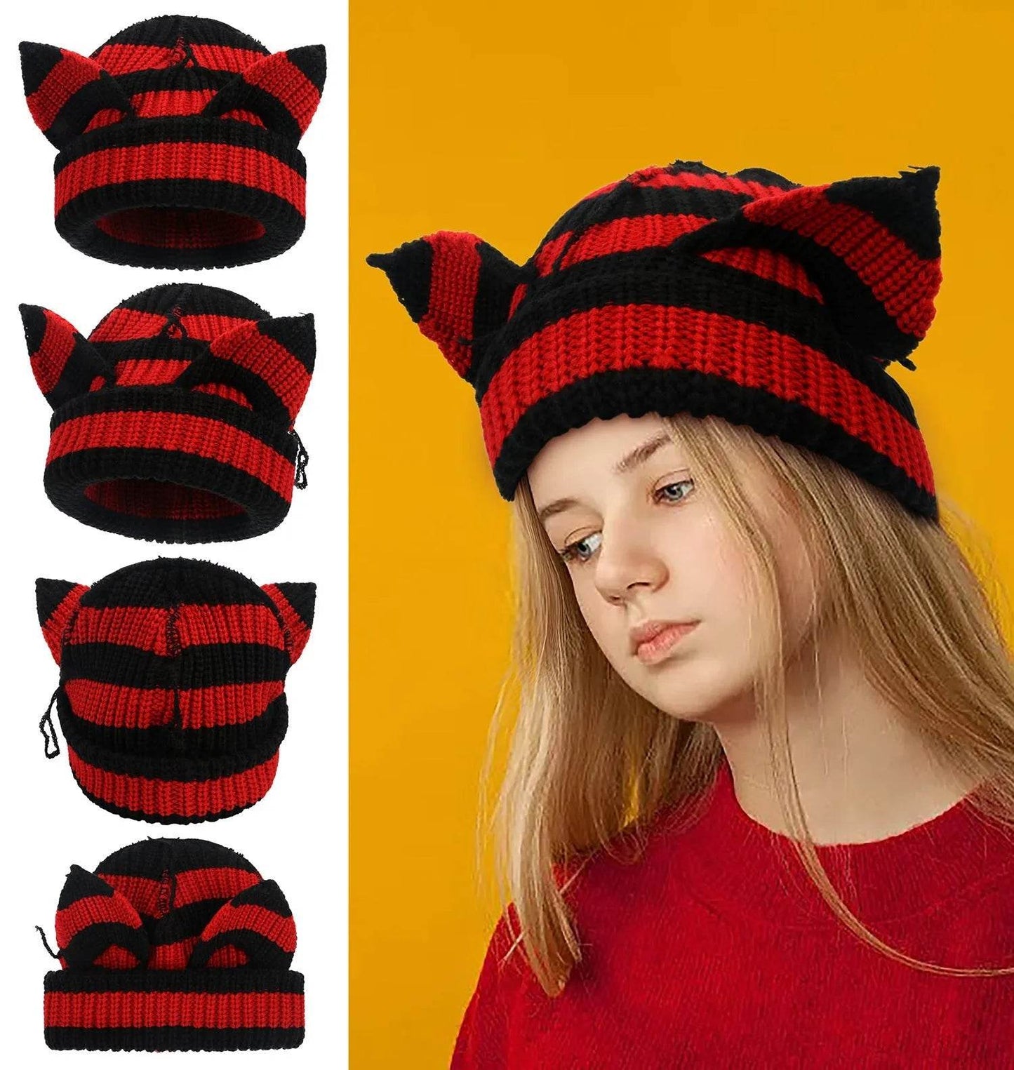 Devil Ears Thickened All Acrylic Knitted Beanie Hat - www.Shopthatapp.com #