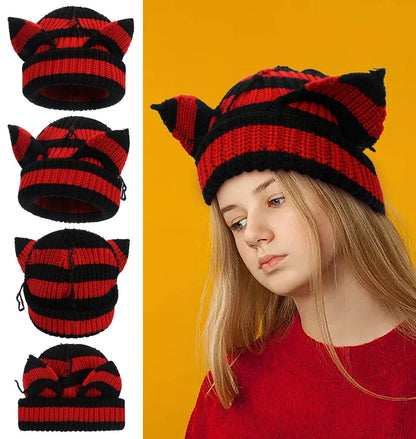 Devil Ears Thickened All Acrylic Knitted Beanie Hat - www.Shopthatapp.com #