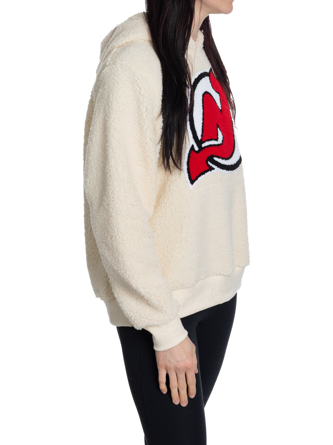 New Jersey Devils Ladies Sherpa Hoodie with Premium Chenille Logo - www.Shopthatapp.com