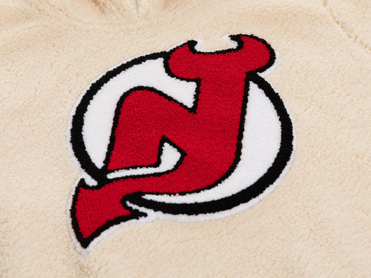 New Jersey Devils Ladies Sherpa Hoodie with Premium Chenille Logo - www.Shopthatapp.com