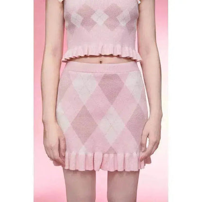 Diamond Vest Spaghetti Straps Knitted Cardigan Coat Three-piece Set - www.Shopthatapp.com