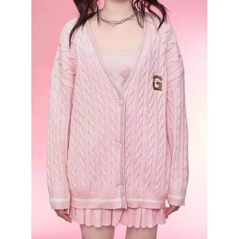 Diamond Vest Spaghetti Straps Knitted Cardigan Coat Three-piece Set - www.Shopthatapp.com