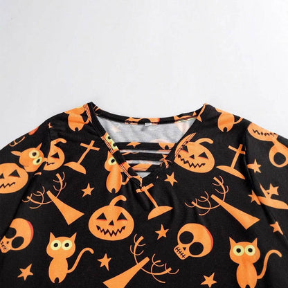 Digital Printing Halloween Round Neck Long Sleeve Plus Size T-shirt - www.Shopthatapp.com #