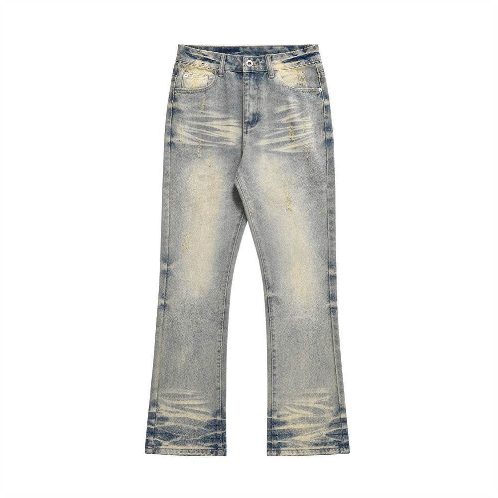 Distressed Scratches Denim Straight-leg Pants Men Jeans - www.Shopthatapp.com #