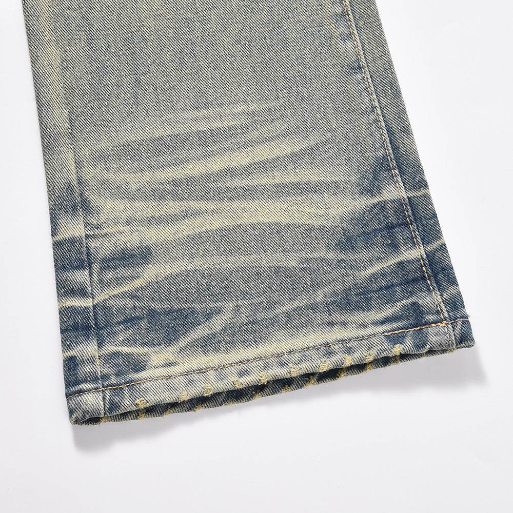 Distressed Scratches Denim Straight-leg Pants Men Jeans - www.Shopthatapp.com #