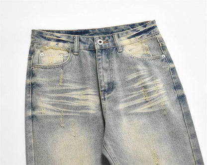 Distressed Scratches Denim Straight-leg Pants Men Jeans - www.Shopthatapp.com #
