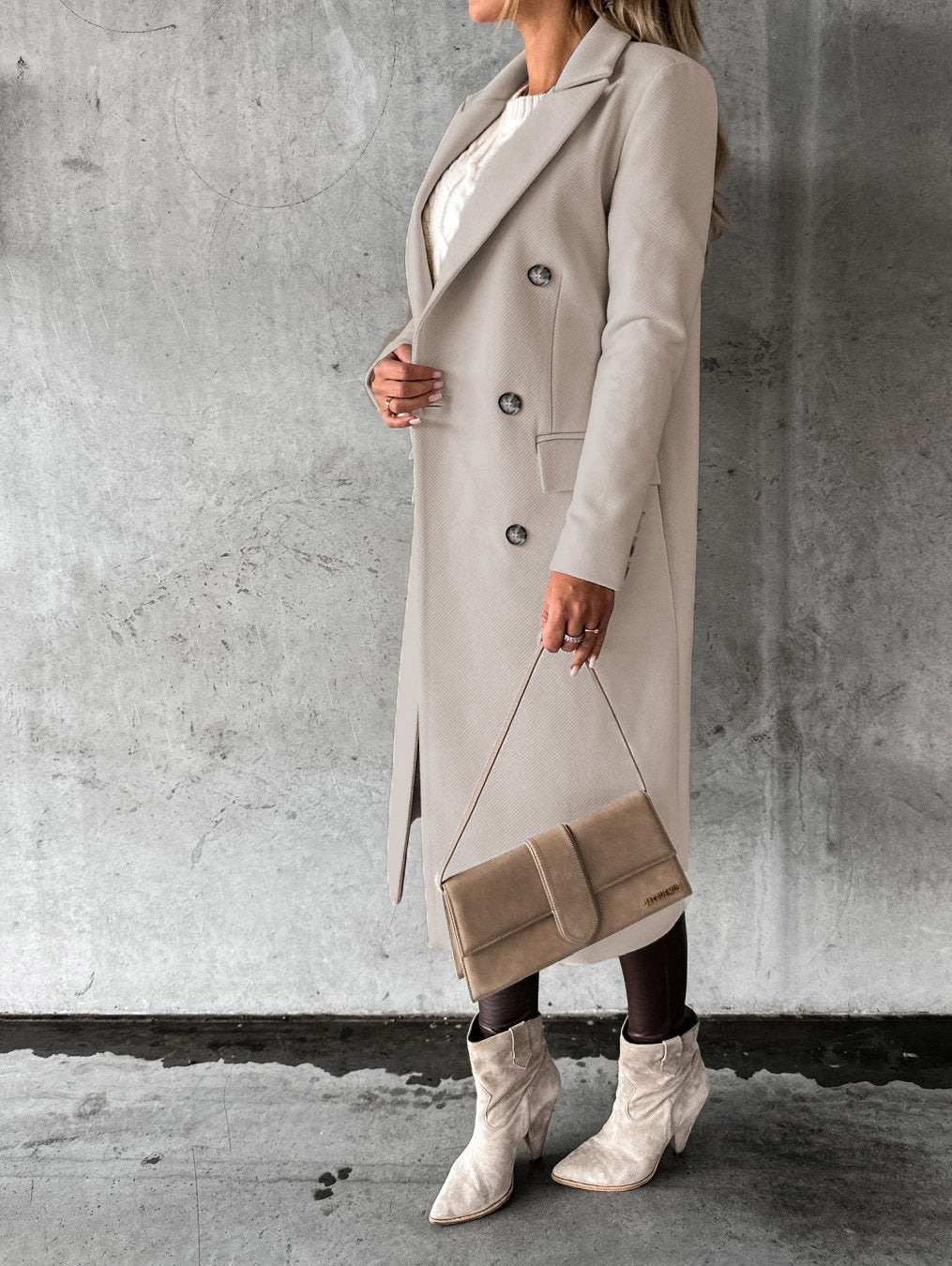 Double Breasted Lapel Coat Winter Fashion Solid Slim Long Jacket Long Sleeve Tops Womens Clothing - www.Shopthatapp.com