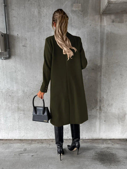 Double Breasted Lapel Coat Winter Fashion Solid Slim Long Jacket Long Sleeve Tops Womens Clothing - www.Shopthatapp.com