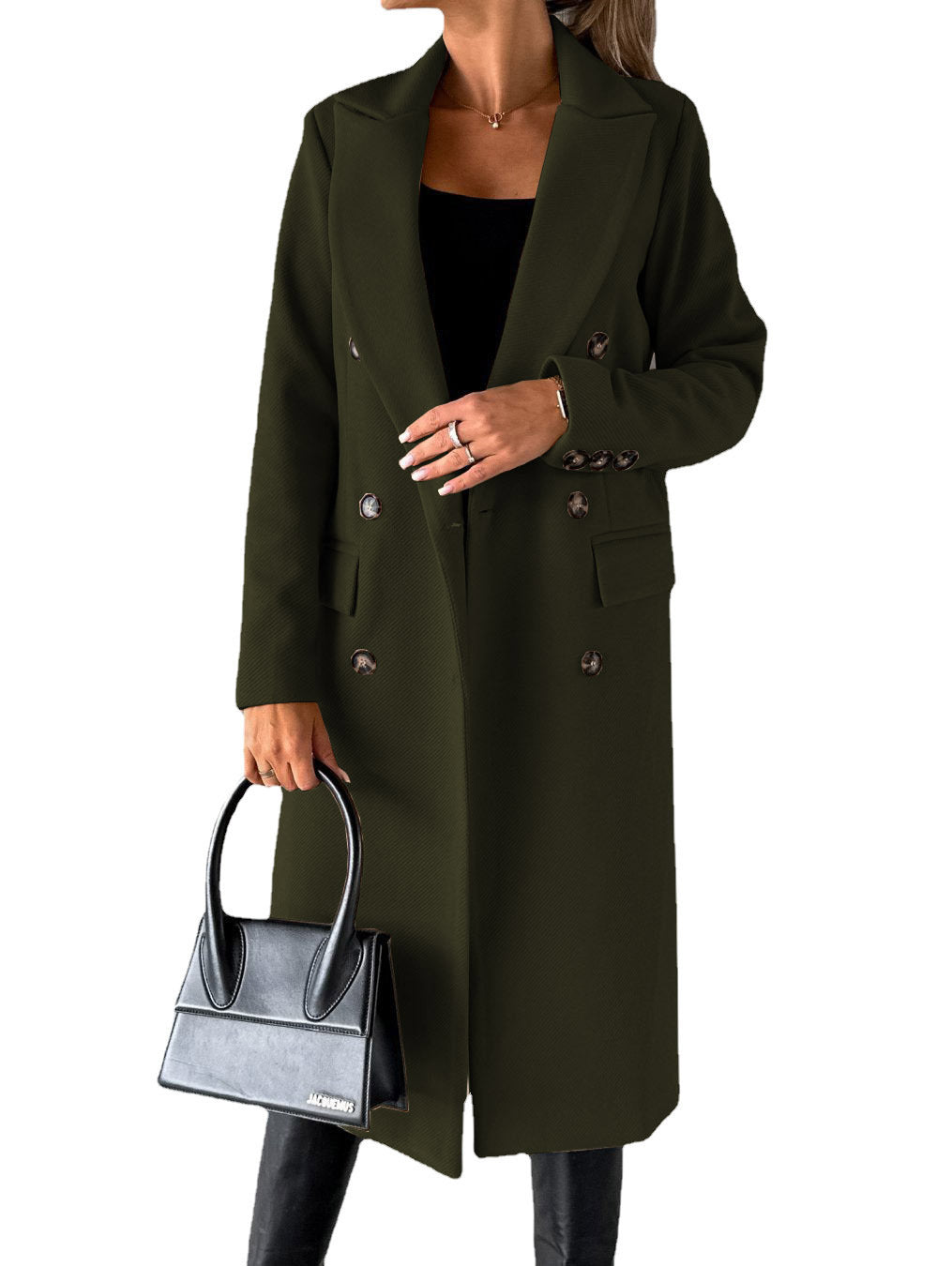 Double Breasted Lapel Coat Winter Fashion Solid Slim Long Jacket Long Sleeve Tops Womens Clothing - www.Shopthatapp.com