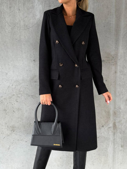Double Breasted Lapel Coat Winter Fashion Solid Slim Long Jacket Long Sleeve Tops Womens Clothing - www.Shopthatapp.com