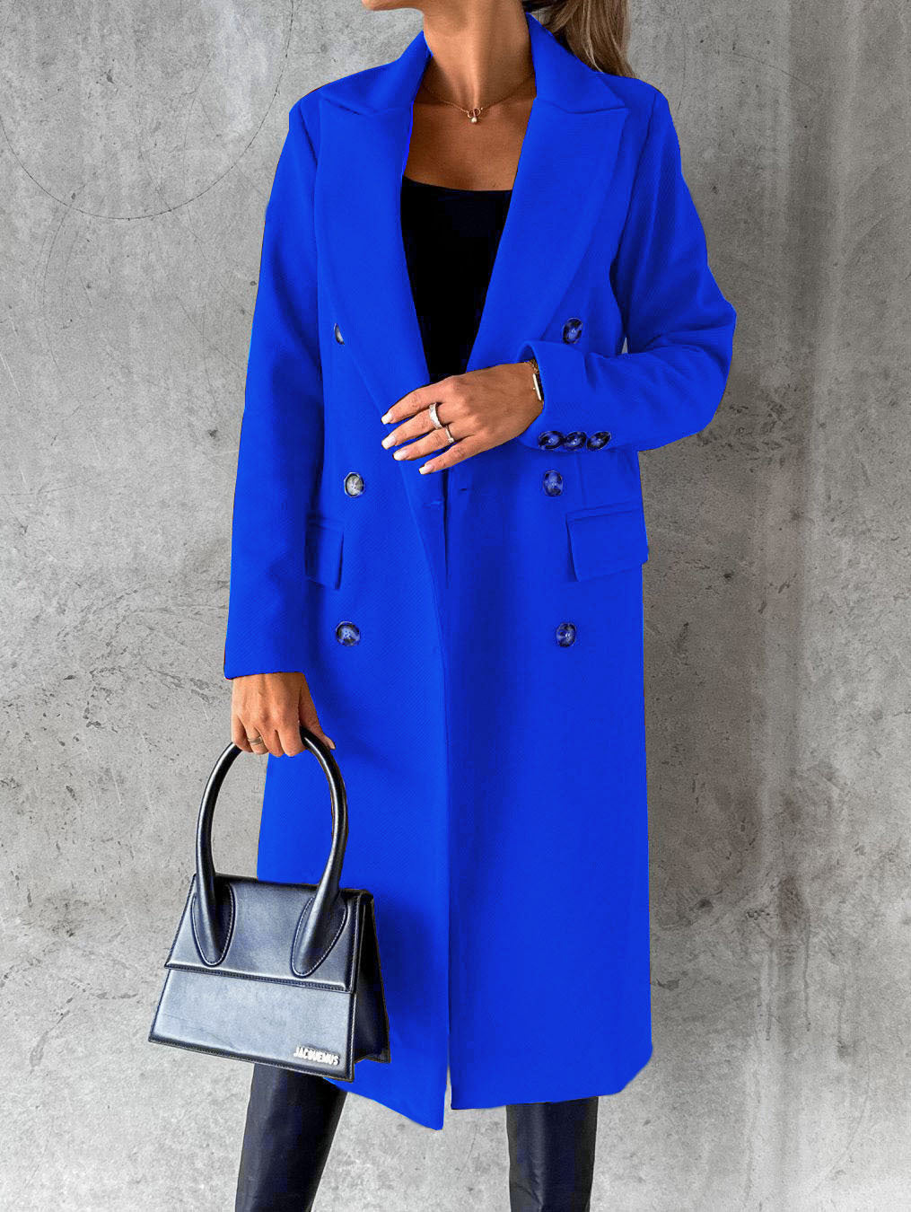 Double Breasted Lapel Coat Winter Fashion Solid Slim Long Jacket Long Sleeve Tops Womens Clothing - www.Shopthatapp.com