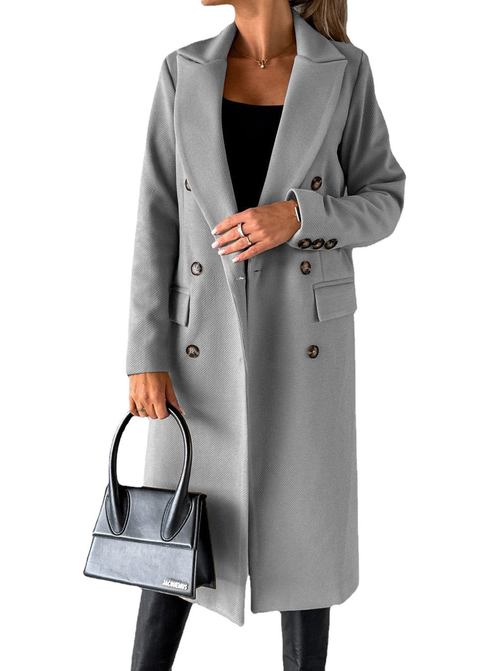 Double Breasted Lapel Coat Winter Fashion Solid Slim Long Jacket Long Sleeve Tops Womens Clothing - www.Shopthatapp.com
