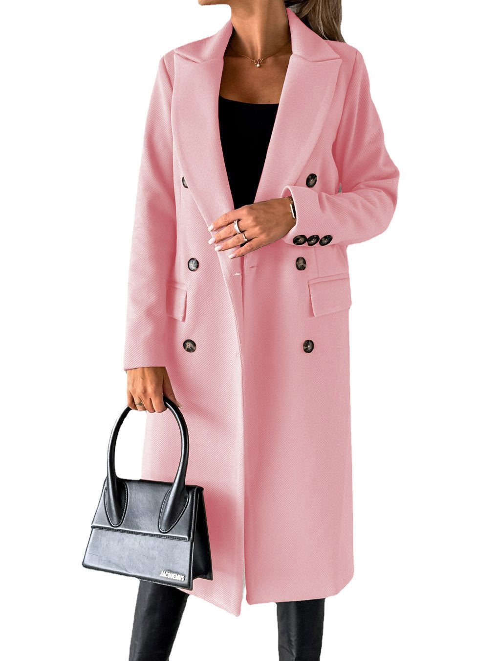 Double Breasted Lapel Coat Winter Fashion Solid Slim Long Jacket Long Sleeve Tops Womens Clothing - www.Shopthatapp.com