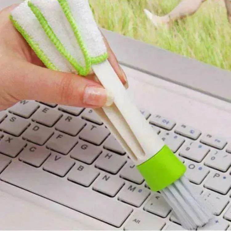 Double Head With Rag Blinds Cleaning Dusting Dashboard Keyboard Brush - www.Shopthatapp.com