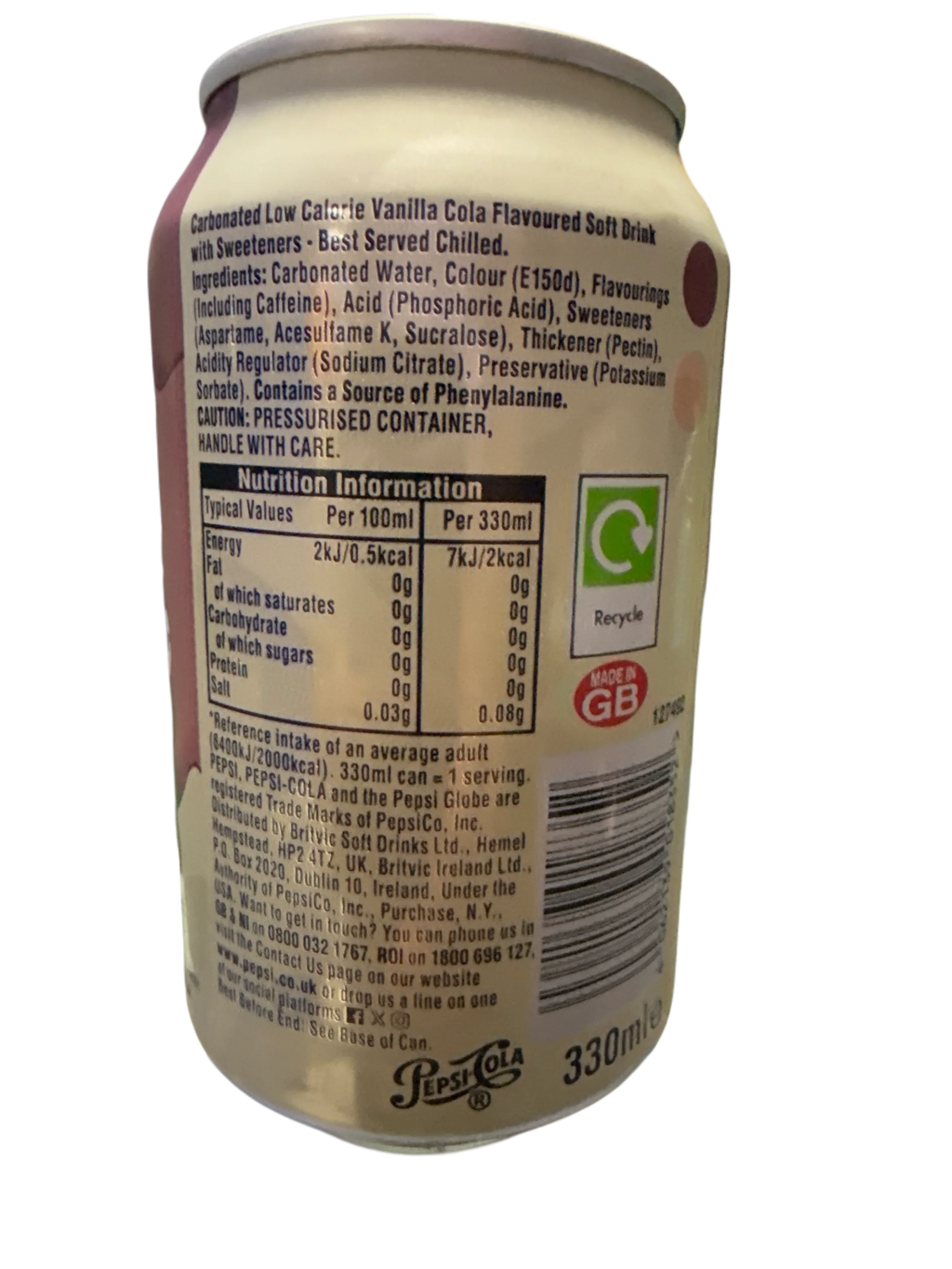 Pepsi Zero Cream Soda Flavoured Can 355ML - U.K Edition - www.Shopthatapp.com