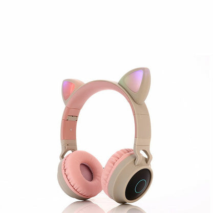 Écouteurs sans fil Bluetooth 5.0 à oreilles de chat, stéréo, basses, lumières LED, pour adultes - Gris/Bleu foncé