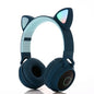 Écouteurs sans fil Bluetooth 5.0 à oreilles de chat, stéréo, basses, lumières LED, pour adultes - Gris/Bleu foncé