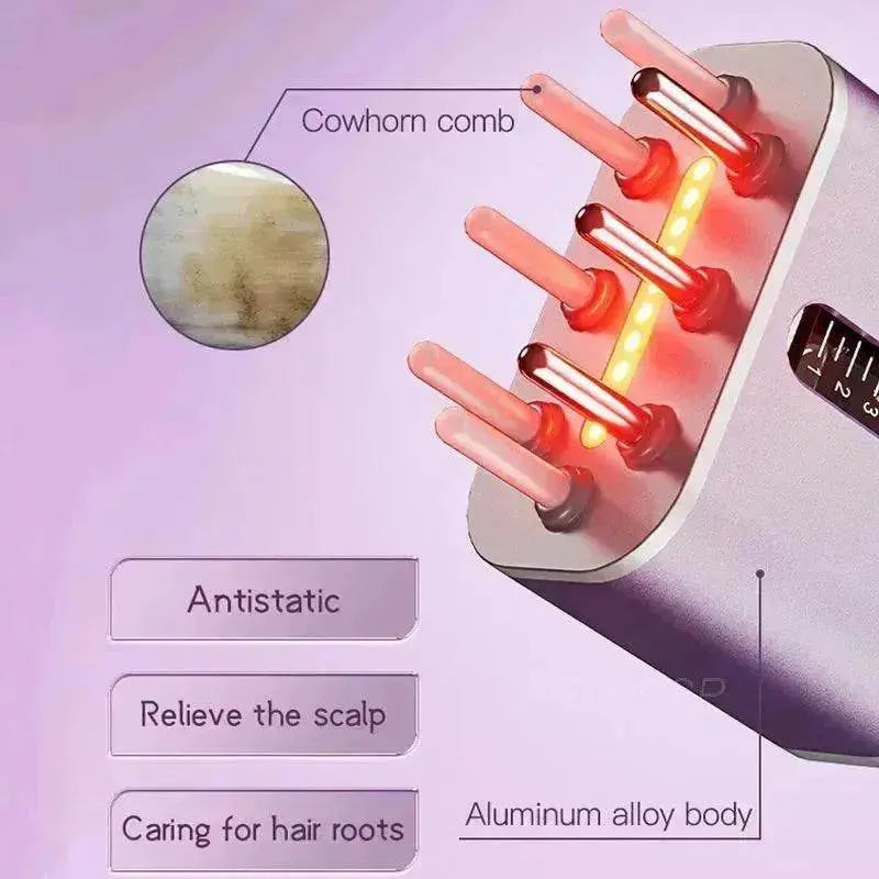 Electric Scalp Massager Cow Horn Massage Comb Red Light Oil Applicator Promote Hair Growth Portable Hair Guid Comb - www.Shopthatapp.com