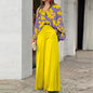 Elegant Printed Shirt Top Wide Leg Pants Fashion Matching Outfit set 2pcs - www.Shopthatapp.com
