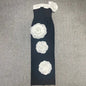 Embroidered Flower Black Long Tube Top Dress Wedding Evening Party Cocktail Dress - www.Shopthatapp.com