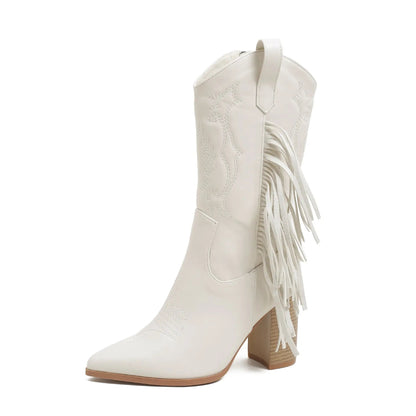 Embroidered Tassel White New Western Cowboy Boot - www.Shopthatapp.com