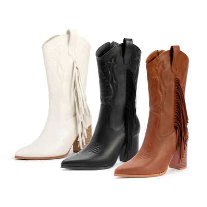 Embroidered Tassel White New Western Cowboy Boot - www.Shopthatapp.com