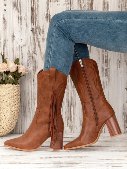 Embroidered Tassel White New Western Cowboy Boot - www.Shopthatapp.com