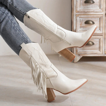 Embroidered Tassel White New Western Cowboy Boot - www.Shopthatapp.com