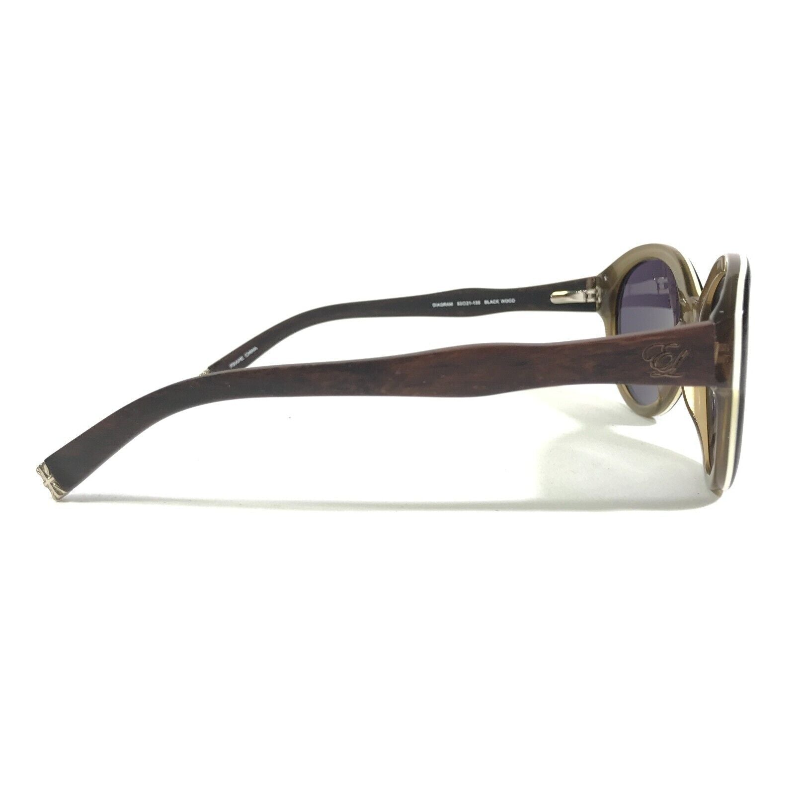Sunglasses DIAGRAM BLACK WOOD Brown Round Frames w Purple Lenses - www.Shopthatapp.com
