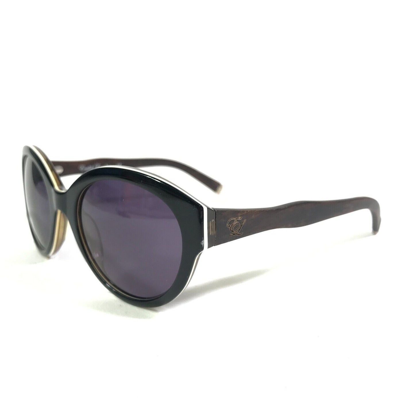 Sunglasses DIAGRAM BLACK WOOD Brown Round Frames w Purple Lenses - www.Shopthatapp.com