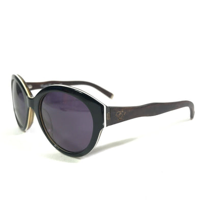 Sunglasses DIAGRAM BLACK WOOD Brown Round Frames w Purple Lenses - www.Shopthatapp.com