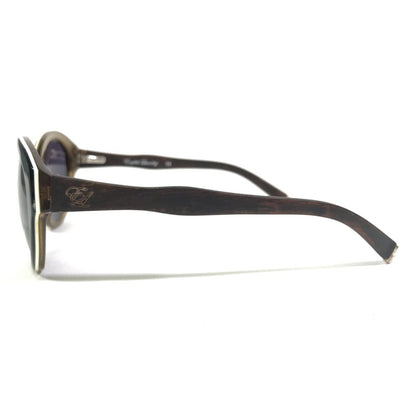 Sunglasses DIAGRAM BLACK WOOD Brown Round Frames w Purple Lenses - www.Shopthatapp.com